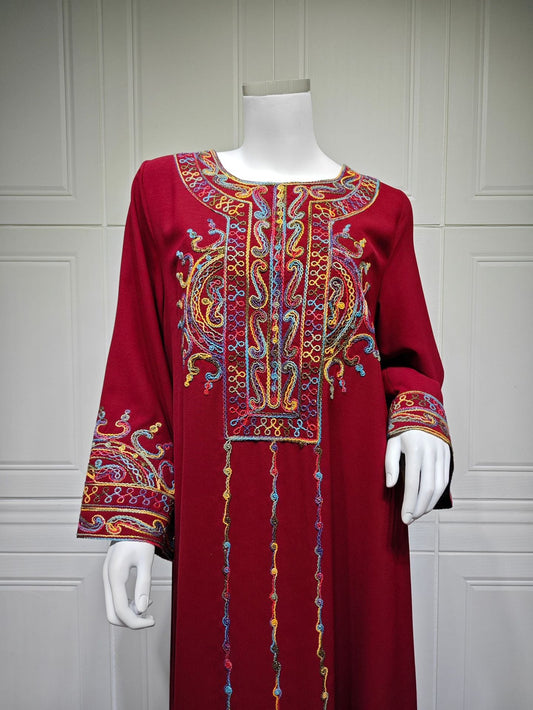 HA6666 Embroidered long wide-sleeved dress | Comfortable fit, easy to wear