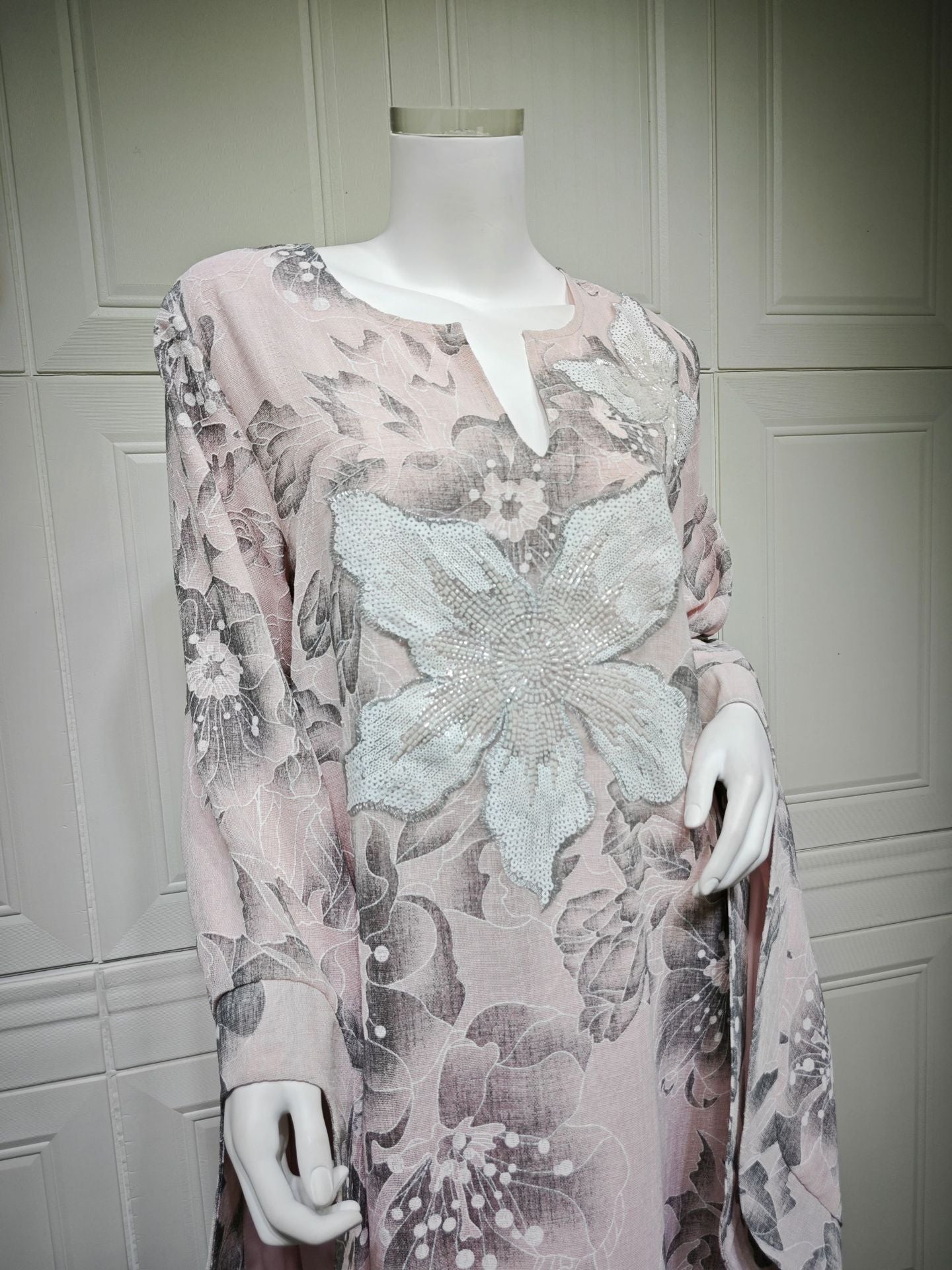 HA6639 Floral Appliqué Embroidered Long Dress