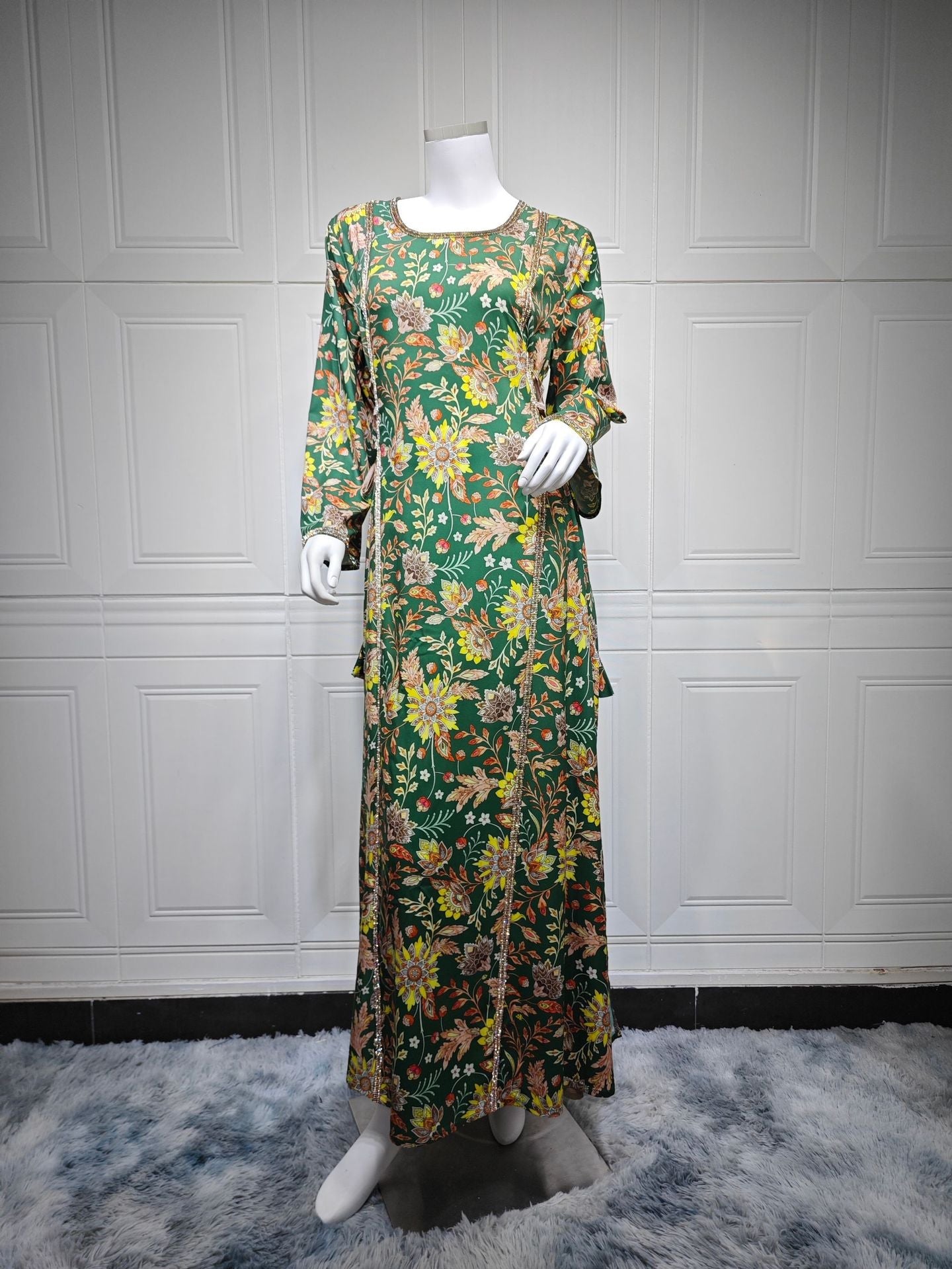 HA6641 Printed Rhinestone Long Dress