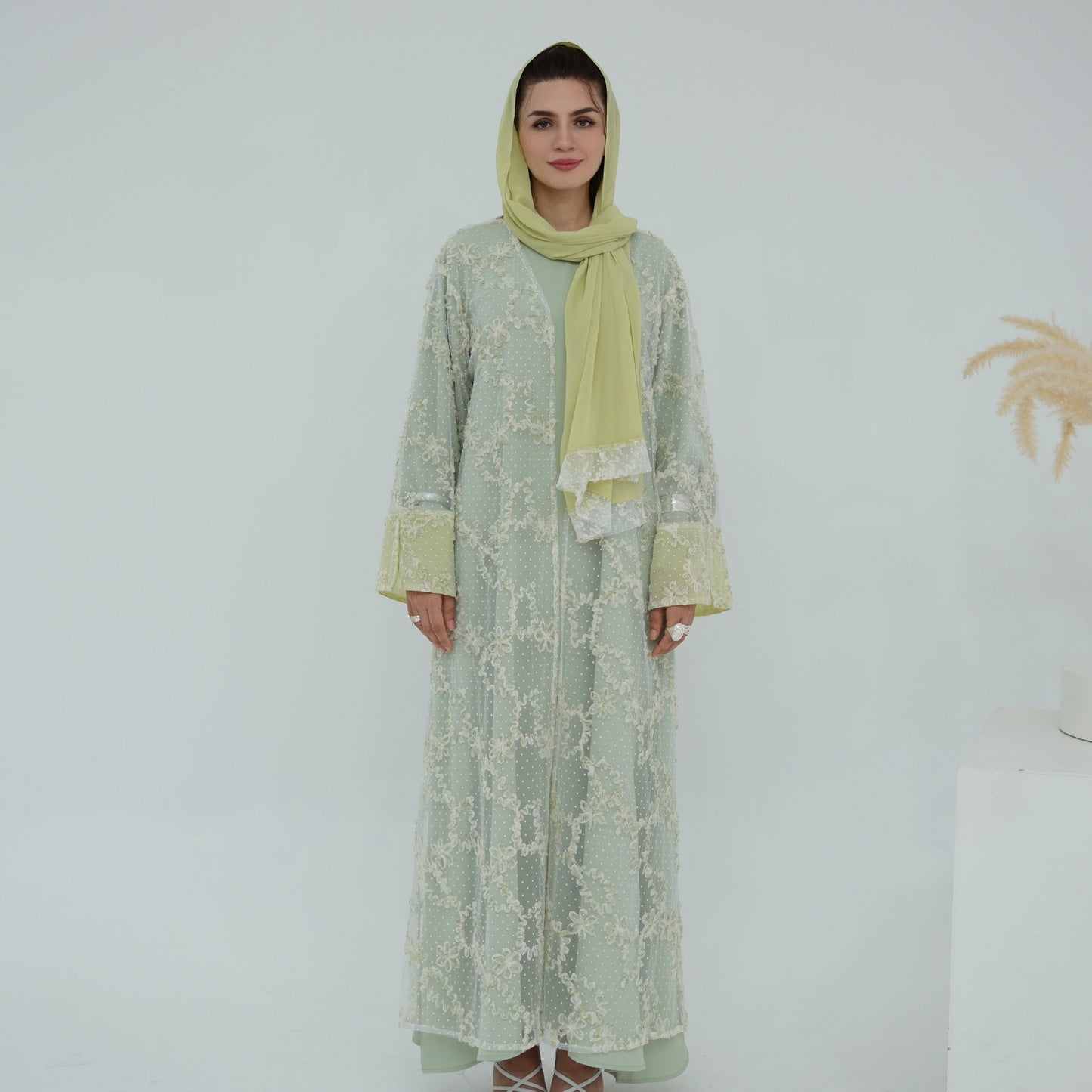 HA6622 3D flower mesh cardigan (optional headscarf and inner layer)