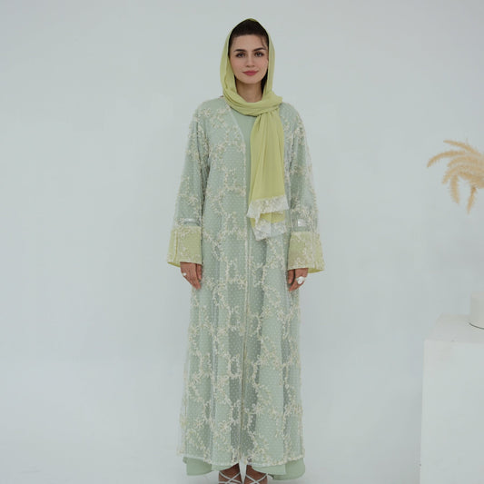 HA6622 3D flower mesh cardigan (optional headscarf and inner layer)