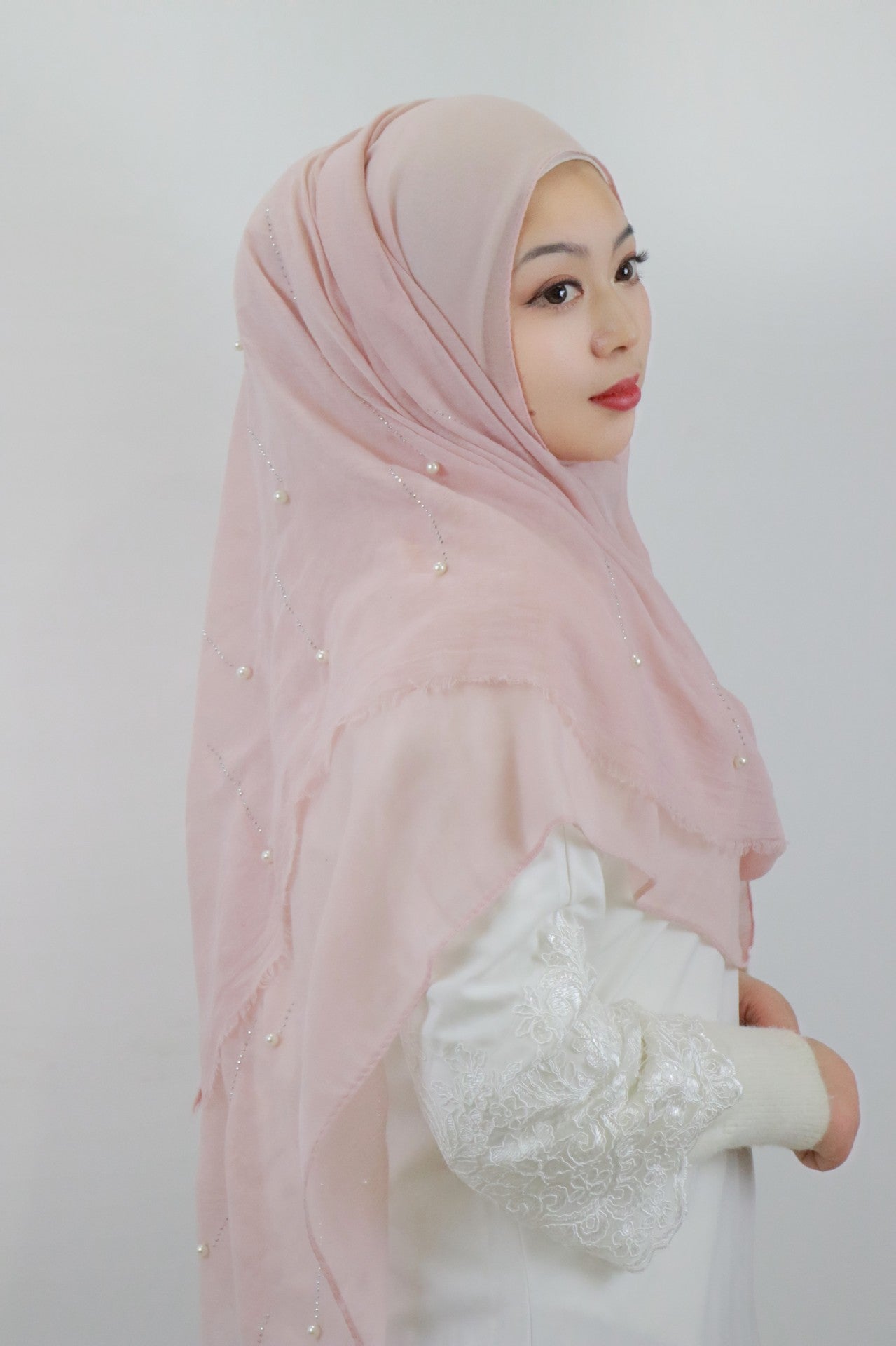 HAYA HA1106 Solid Color Scarf Long Beaded Shawl Headband