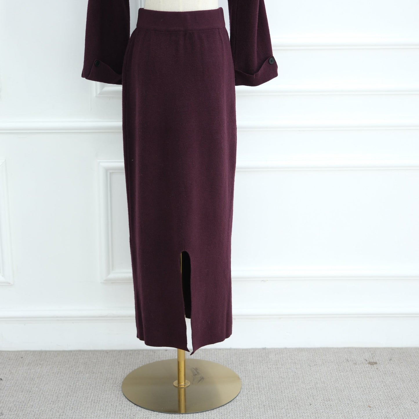 HA6597 Autumn and winter thickened knitted suit solid color two-piece suit (excluding headscarf) top + skirt