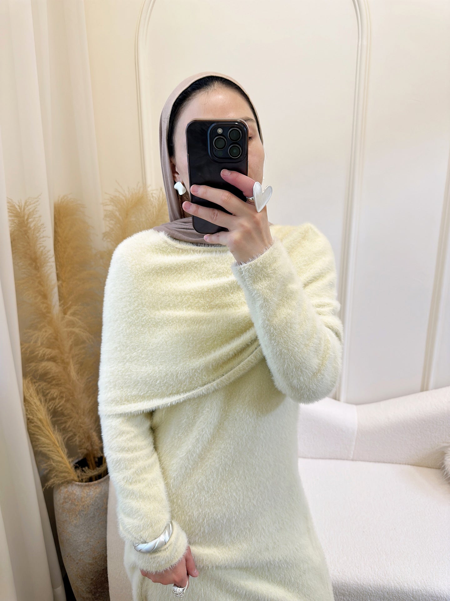 HA6604  Slim-fit Knit Sweater Two-piece Set with Shawl Design (headscarf Optional)