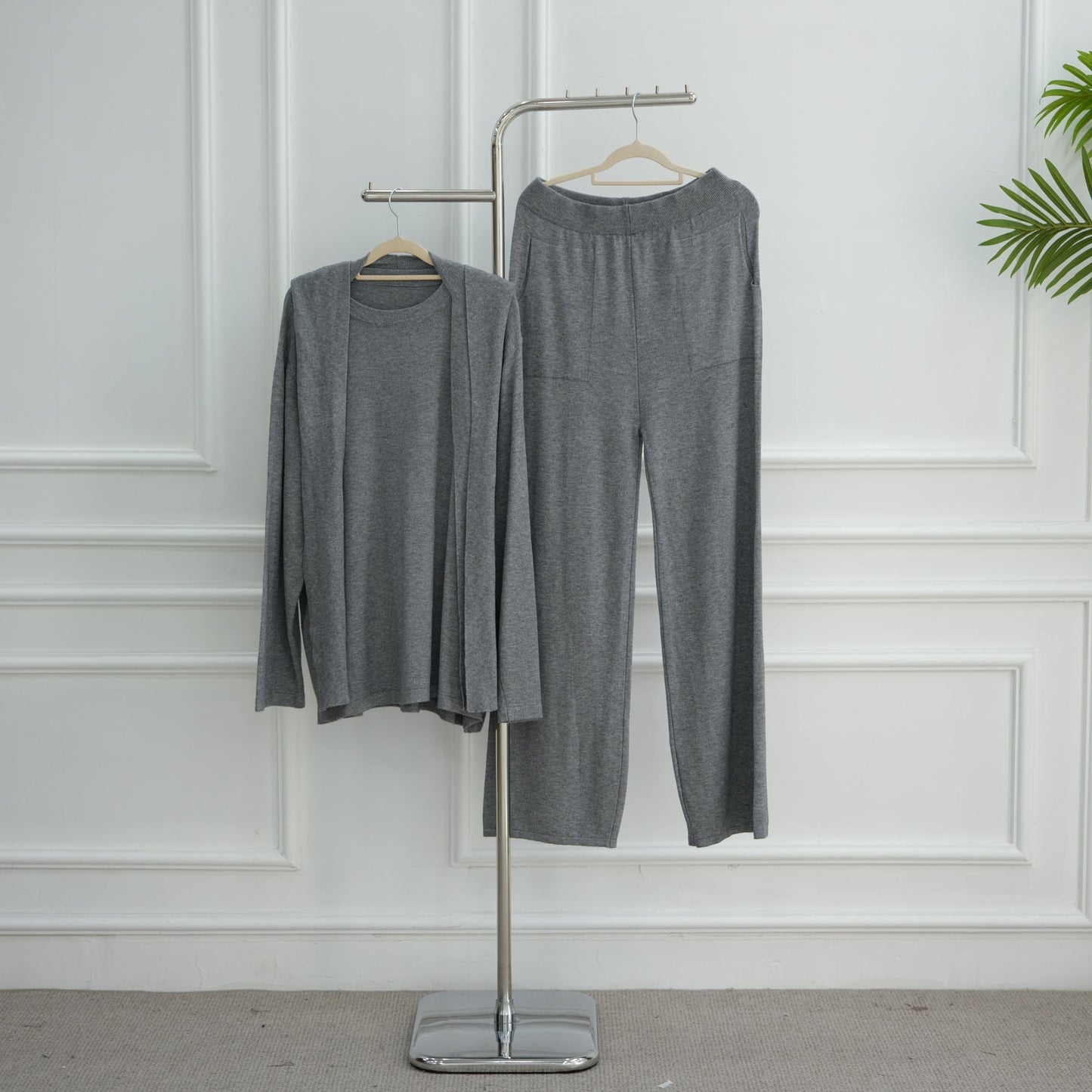 HA6593 Soft knitted home set | Simple solid color two-piece set