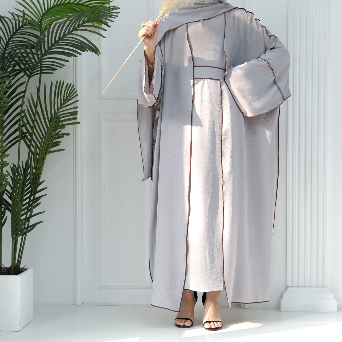 HAYA HA1095 3pcs Set Cardigan+without Sleeves Inner Dress+Hijab