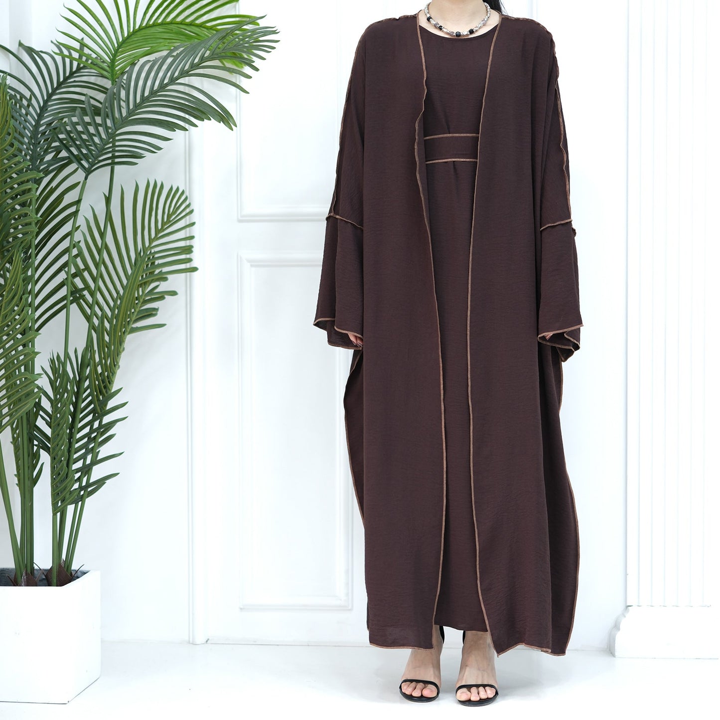 HAYA HA1095 3pcs Set Cardigan+without Sleeves Inner Dress+Hijab