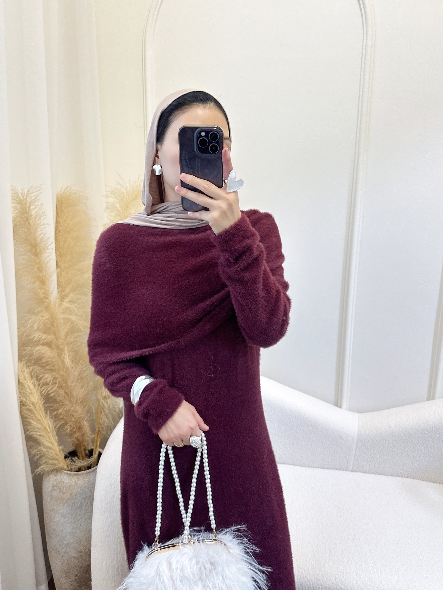 HA6604  Slim-fit Knit Sweater Two-piece Set with Shawl Design (headscarf Optional)