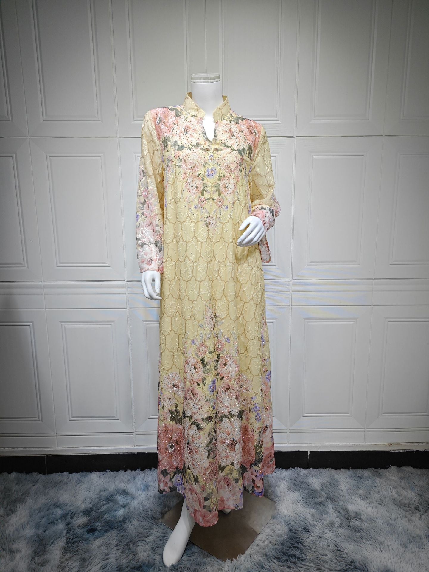 HA6636 Floral Print Embroidered Long Dress