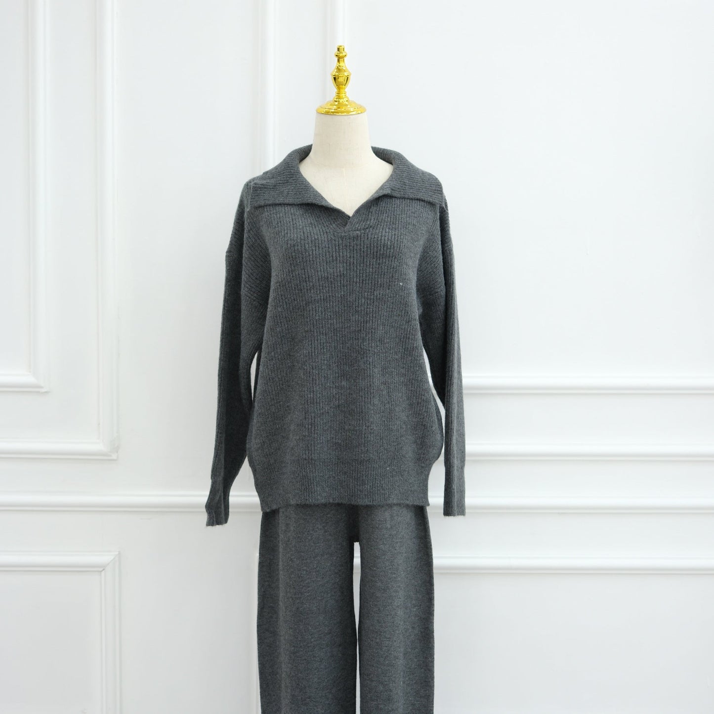 HA6594 Autumn and Winter Thickened Knitted Suit | Simple Solid Color Two-piece Suit