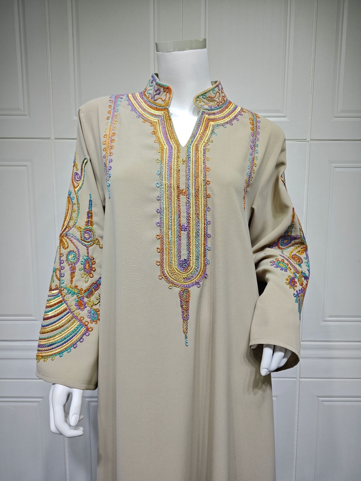 HA6661 Rope Embroidery Pullover Robe Dress, Long Sleeves, Loose Fit.