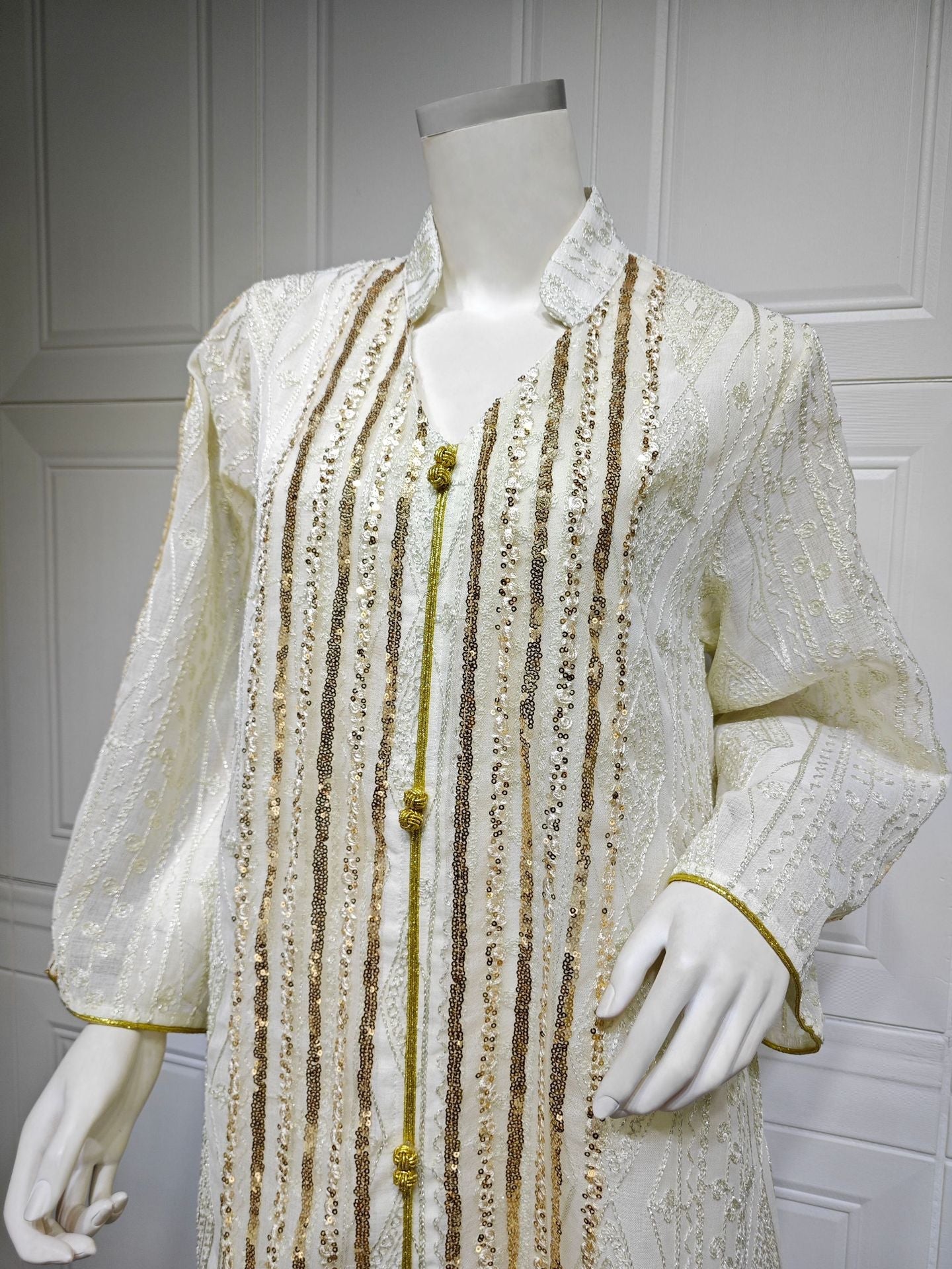 HA6662 Mesh embroidery sequin patchwork long-sleeved dress, loose robe style