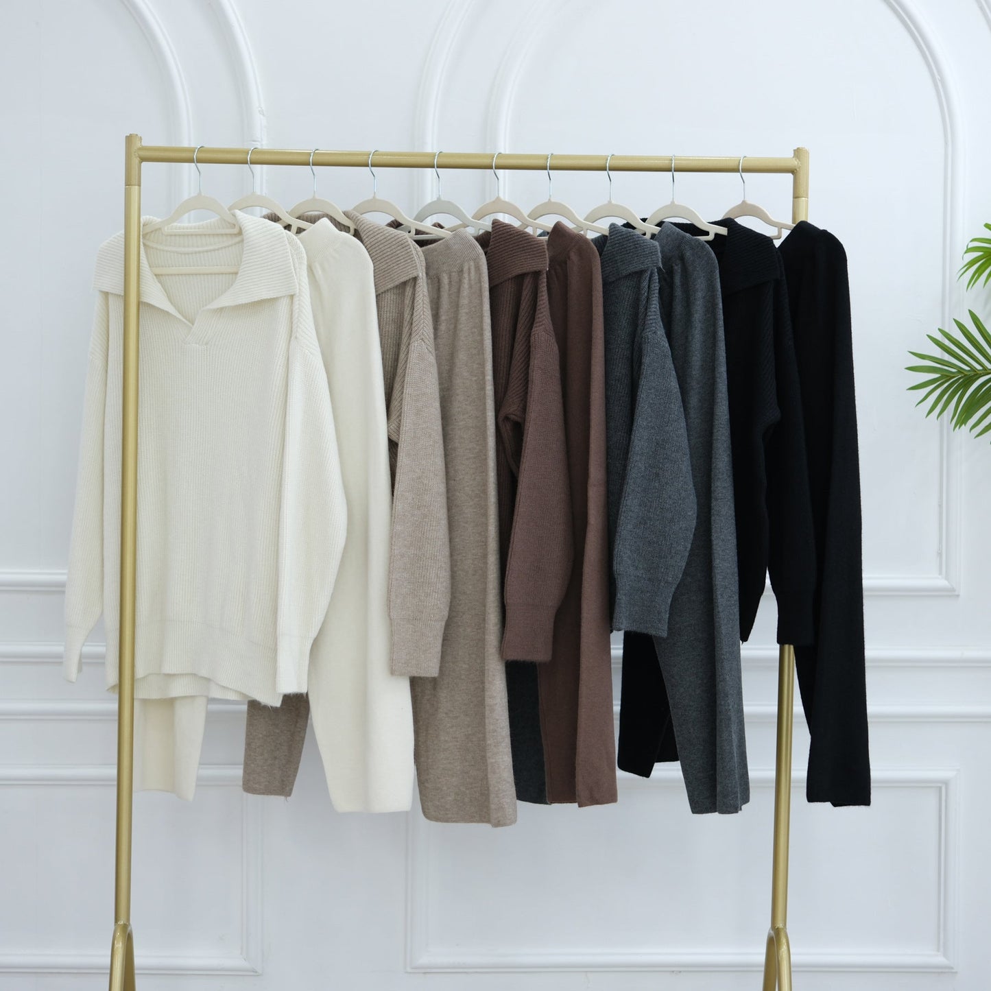 HA6594 Autumn and Winter Thickened Knitted Suit | Simple Solid Color Two-piece Suit