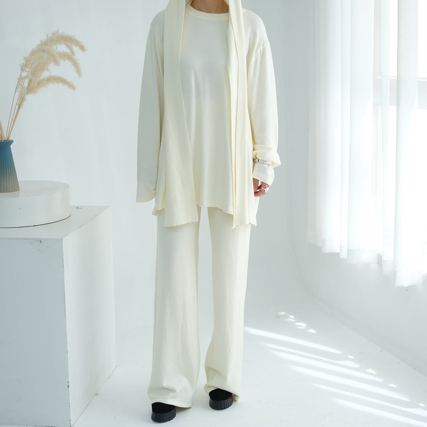 HA6593 Soft knitted home set | Simple solid color two-piece set