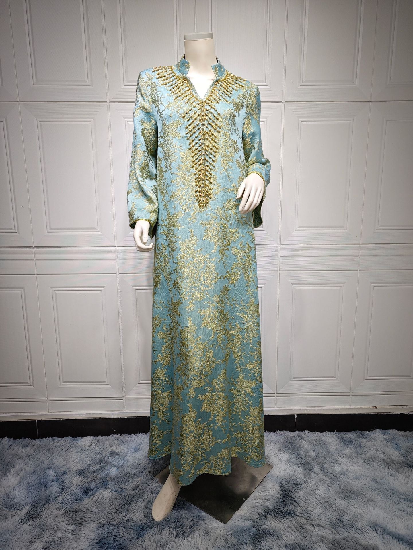 HA6660 Jacquard fabric embroidered beaded robe dress with rich design features
