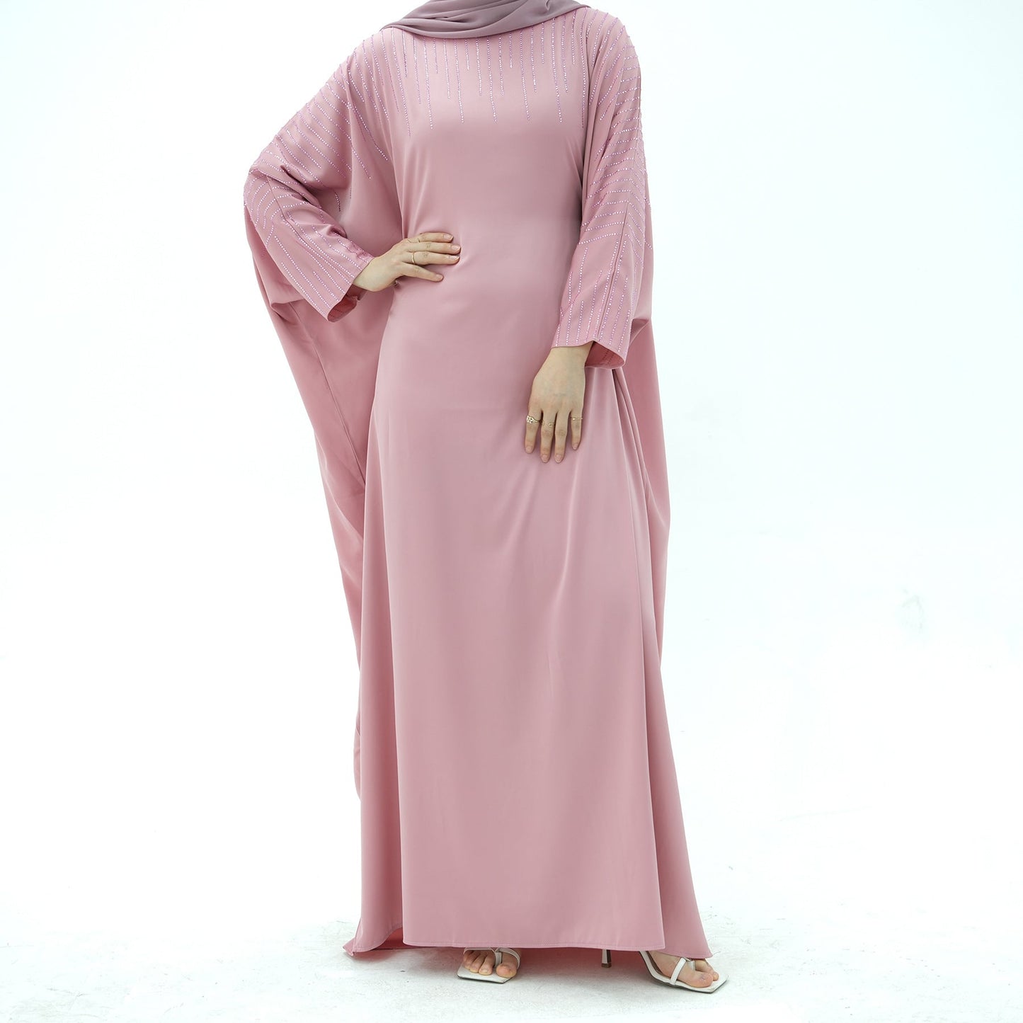 HA6610 Rhinestone-embellished long Abaya dress (headscarf not included)