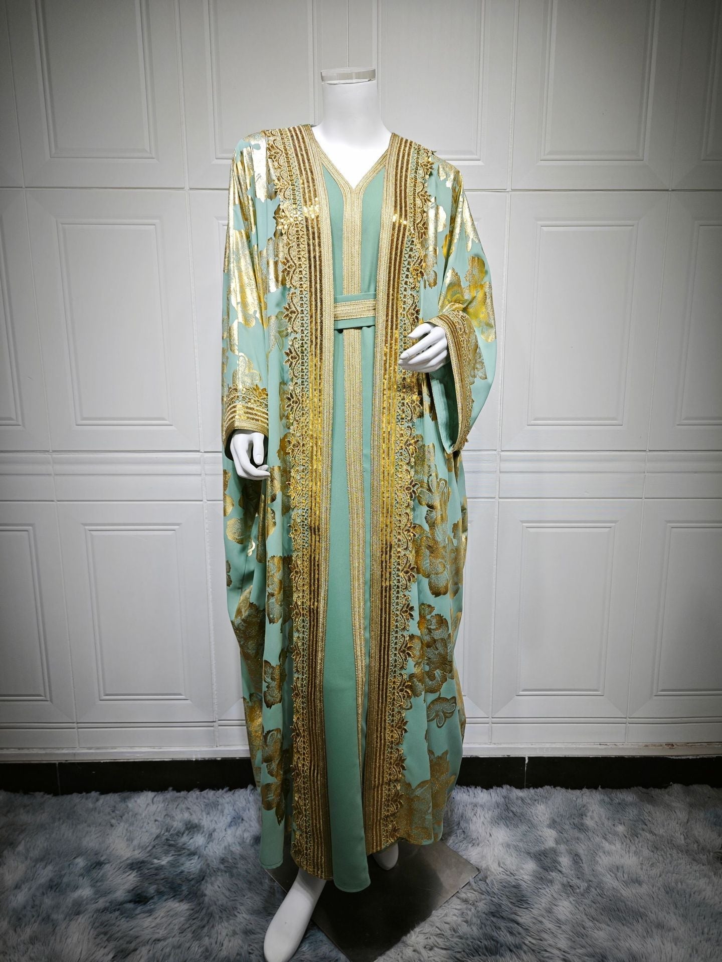 HA6643 Two-piece robe dress with gold foil stamping