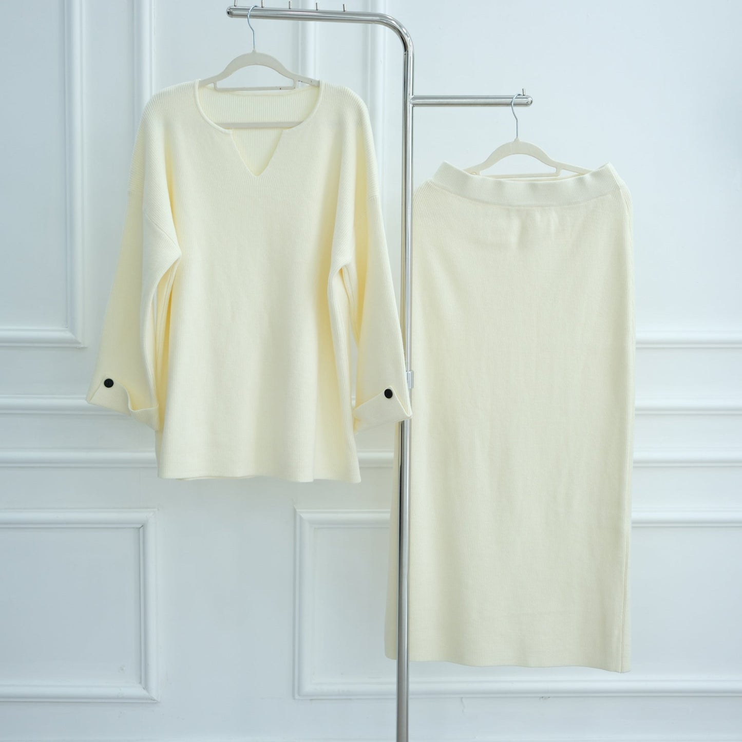 HA6597 Autumn and winter thickened knitted suit solid color two-piece suit (excluding headscarf) top + skirt