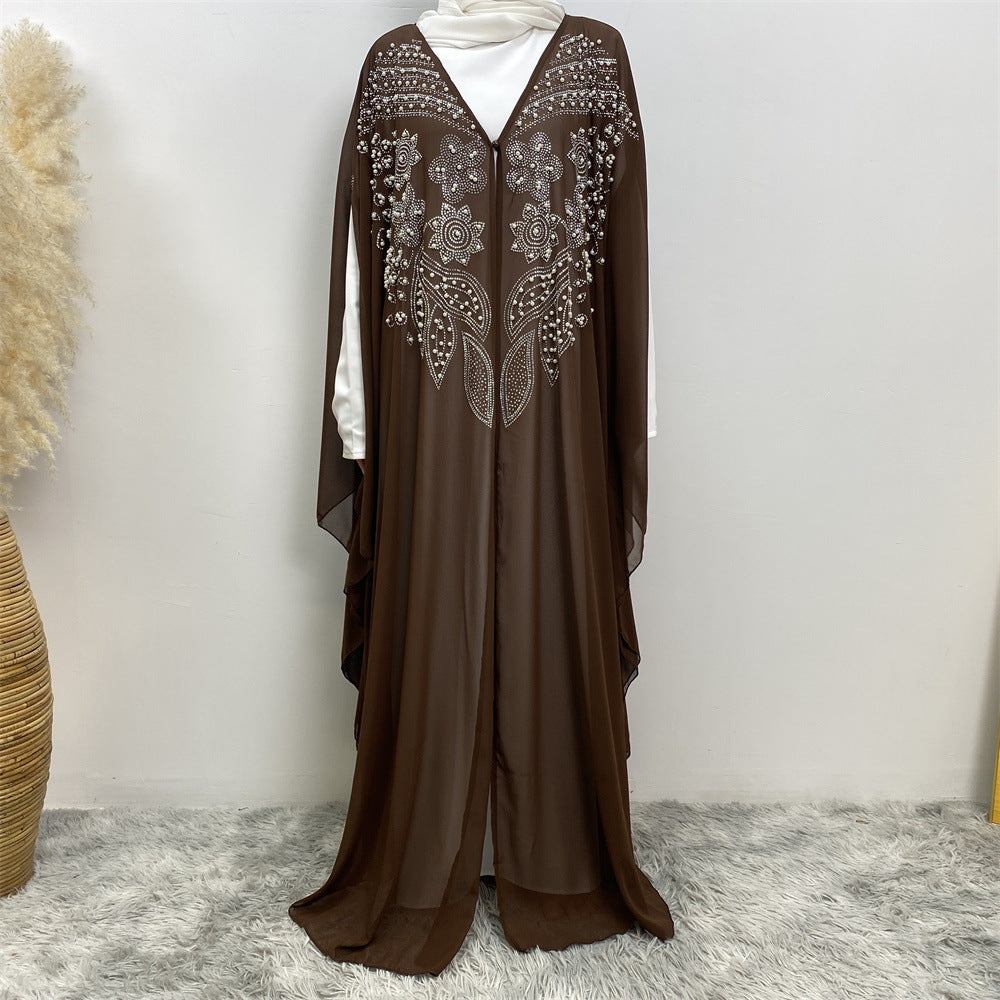 HAYA HAYA1085 Muslim Rhinestone Cardigan Dress