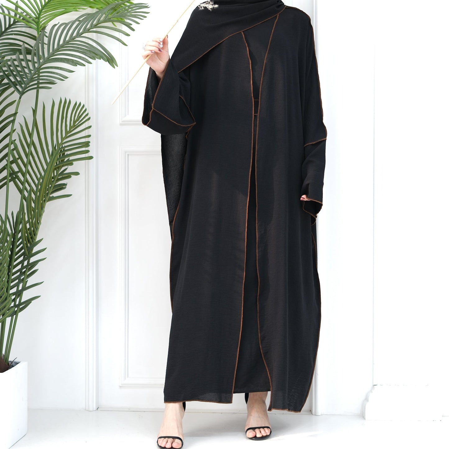 HAYA HA1095 3pcs Set Cardigan+without Sleeves Inner Dress+Hijab