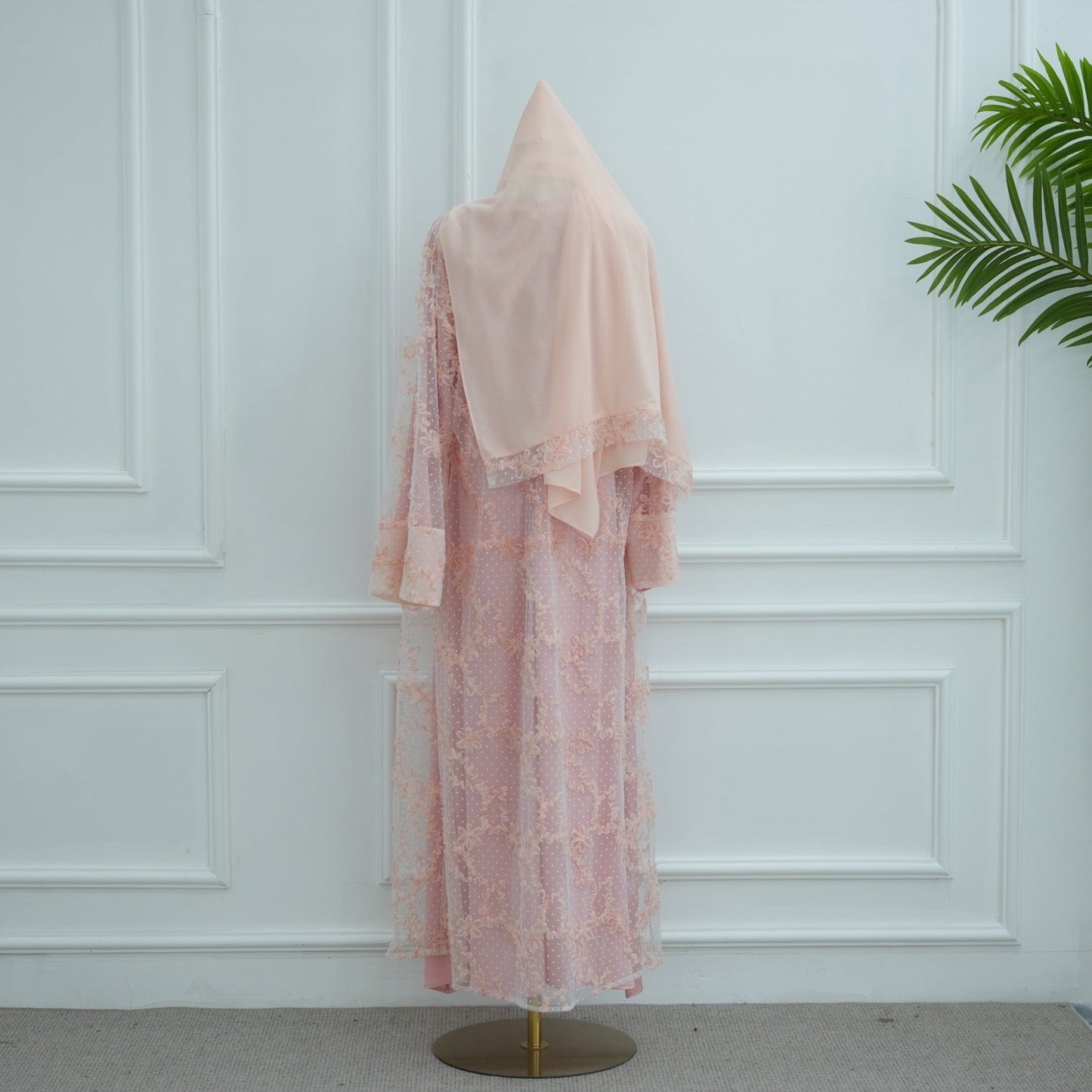 HA6622 3D flower mesh cardigan (optional headscarf and inner layer)