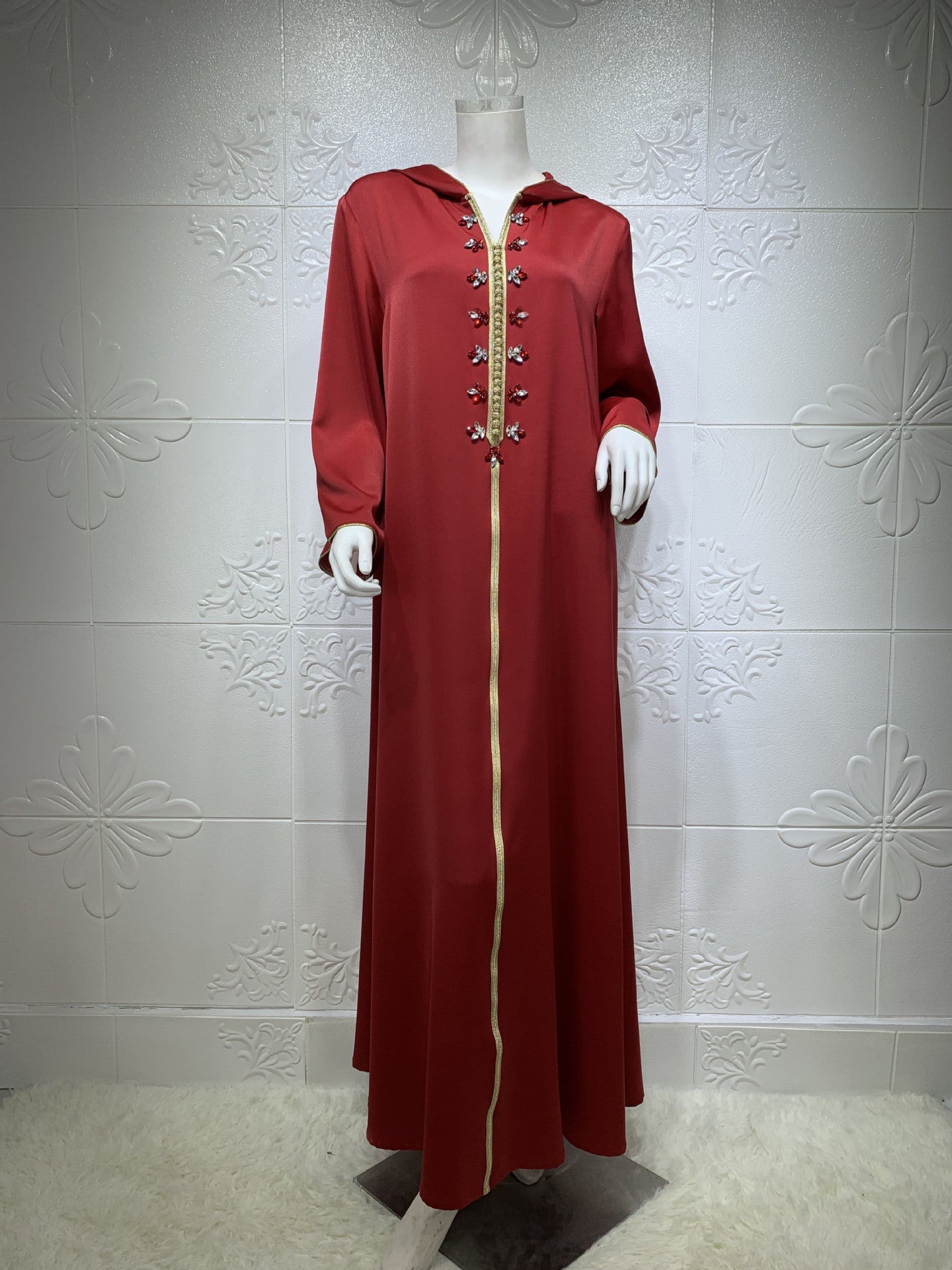 HASA's Series  HA1231 Jeweled Ribbon Satin Home Dress Abaya