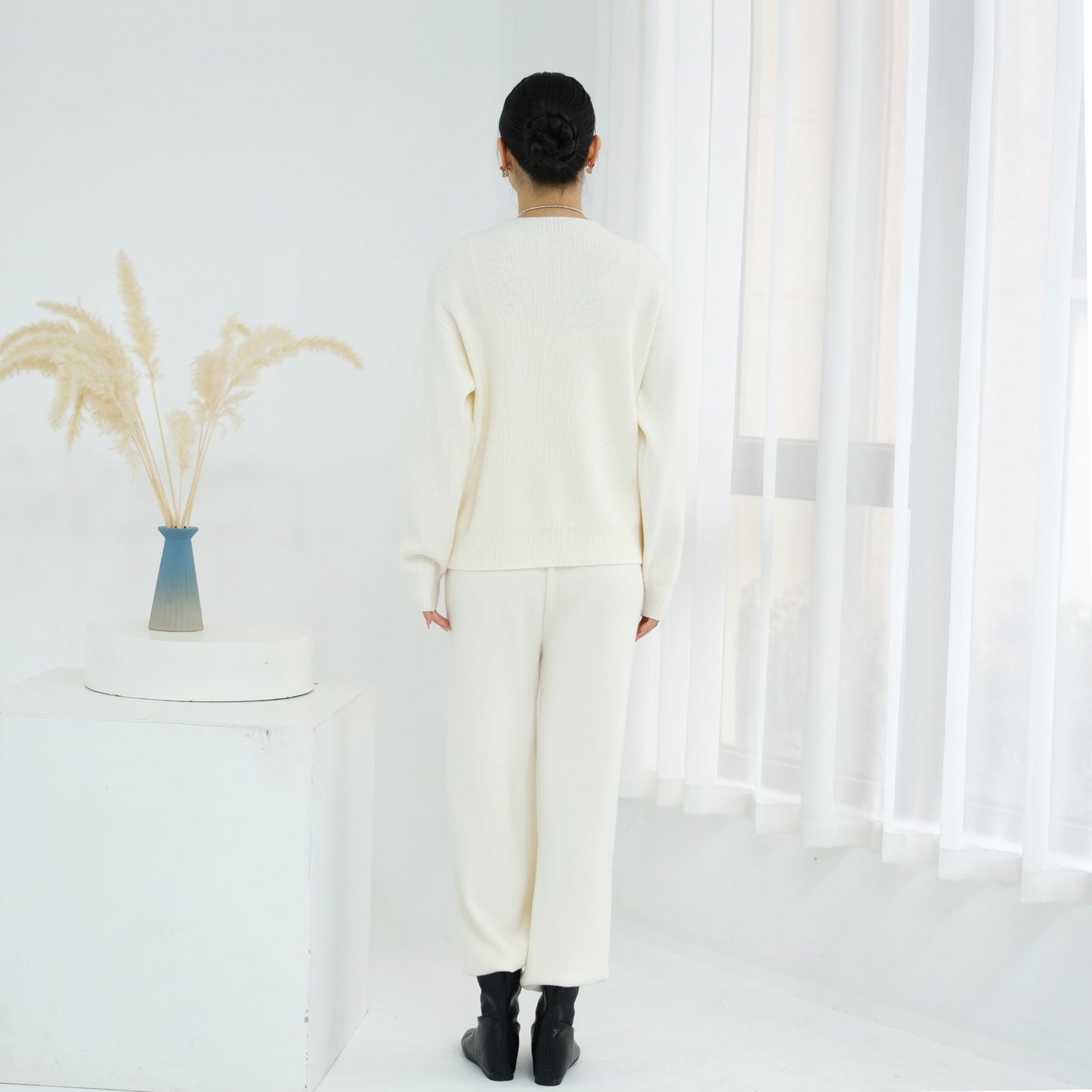 HA6595 Autumn and Winter Thickened Knitted Suit (Not Including Headscarf) | Simple Solid Color Two-Piece Suit