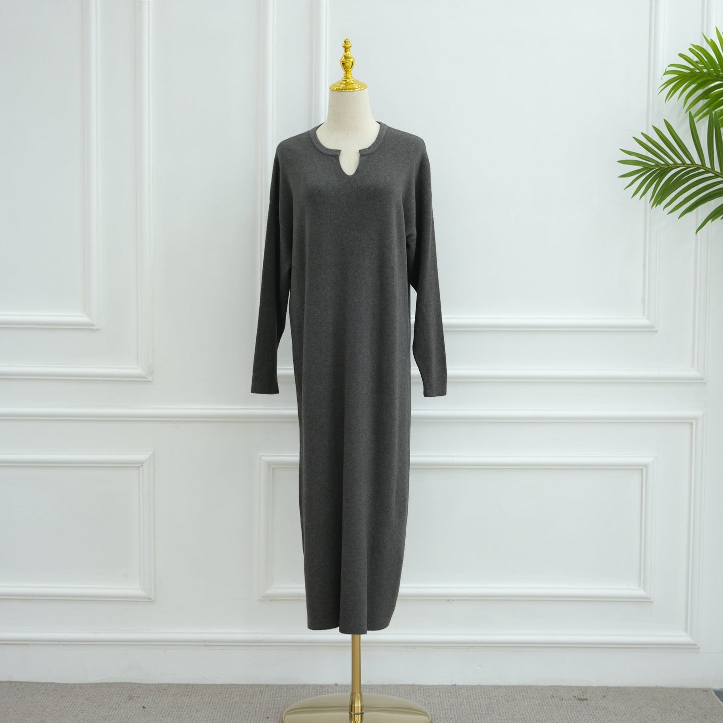 HA6598 Autumn and Winter Knitted Dress, Long Solid Color (headscarf Not Included)