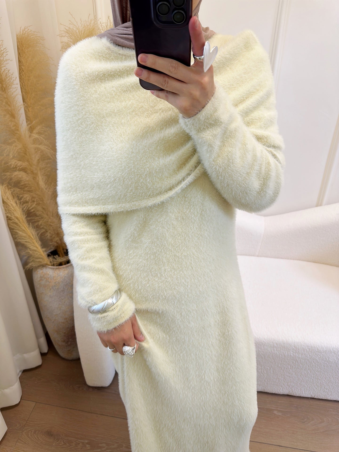 HA6604  Slim-fit Knit Sweater Two-piece Set with Shawl Design (headscarf Optional)