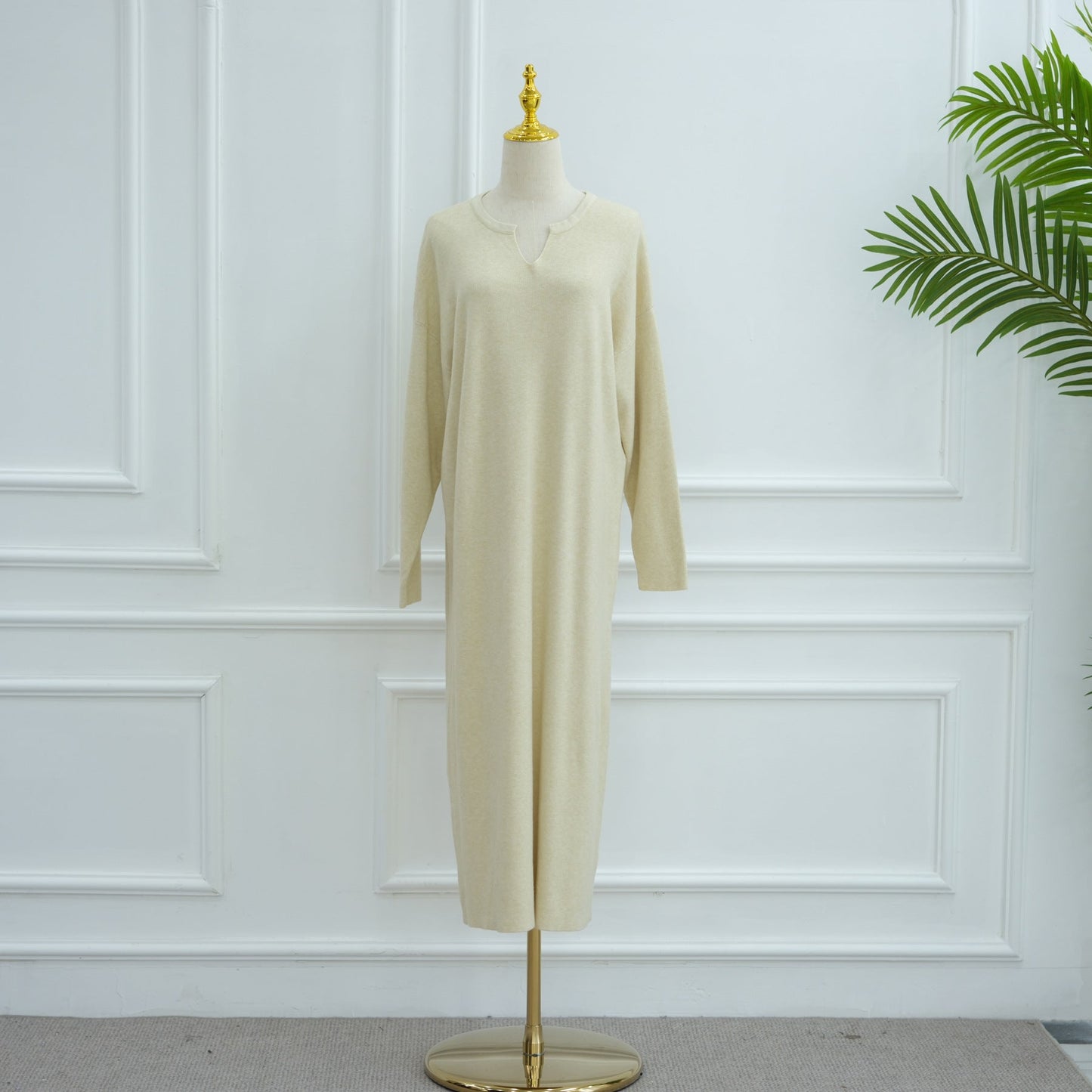 HA6598 Autumn and Winter Knitted Dress, Long Solid Color (headscarf Not Included)