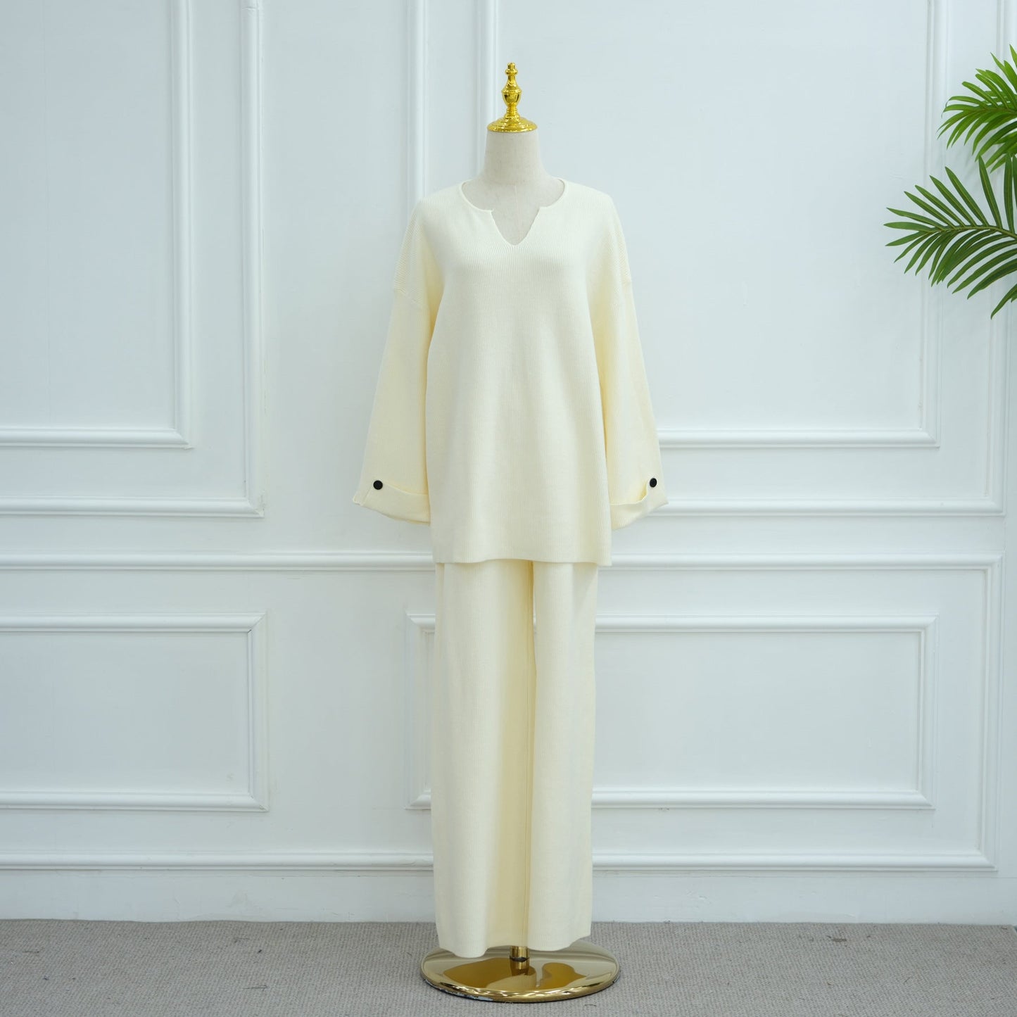 HA6600 Autumn and winter thickened knitted suit solid color two-piece suit (headscarf not included) cuff button design