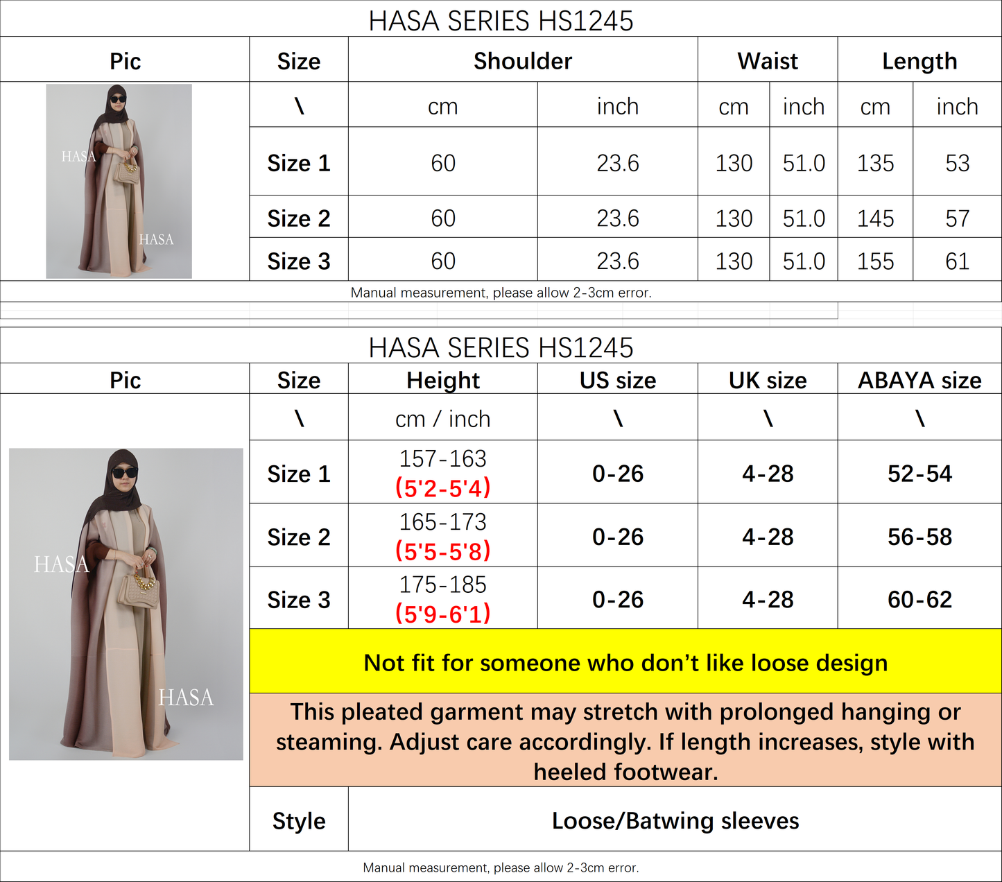 HAYA SHOP 1245 Ombré Abaya Loose Fashion Robe with Pleated Patchwork Detailing