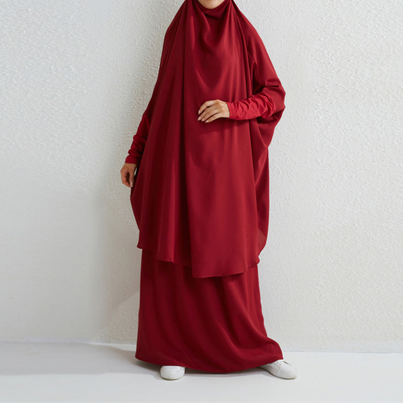 HAYA0430 Two-Piece Set jilbab Solid Color Swing Top and Skirt