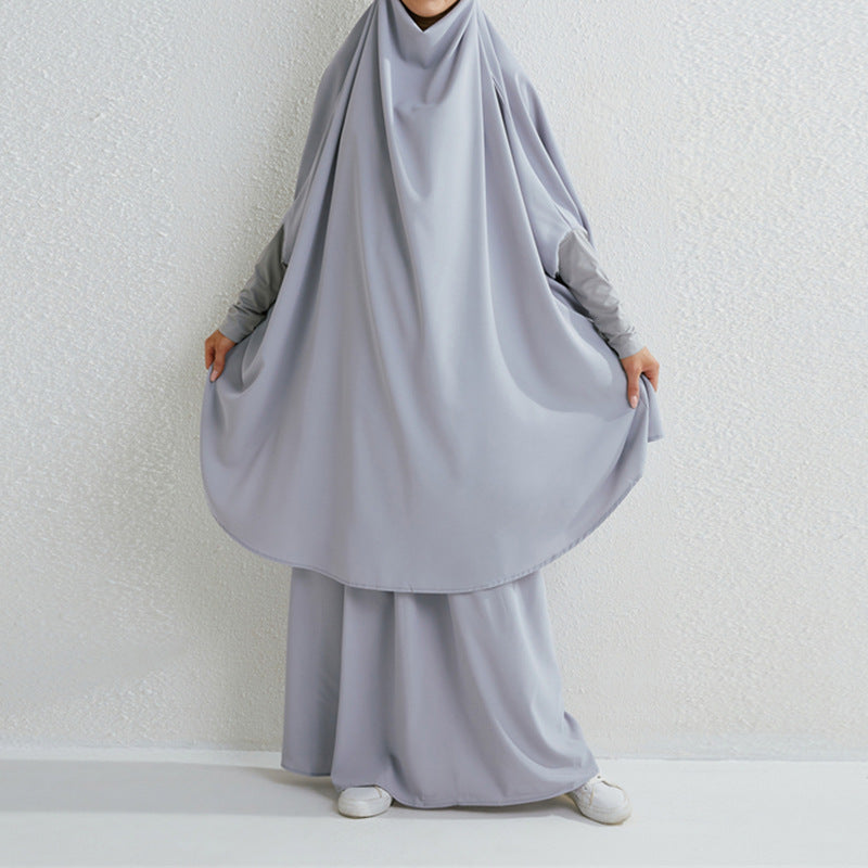 HAYA0430 Two-Piece Set jilbab Solid Color Swing Top and Skirt