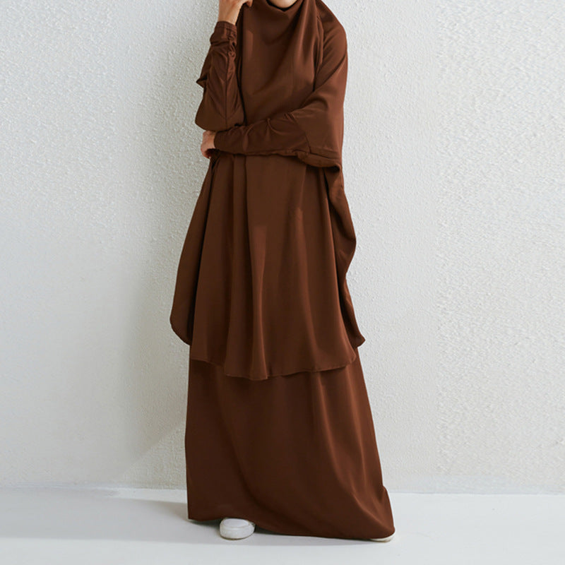HAYA0430 Two-Piece Set jilbab Solid Color Swing Top and Skirt