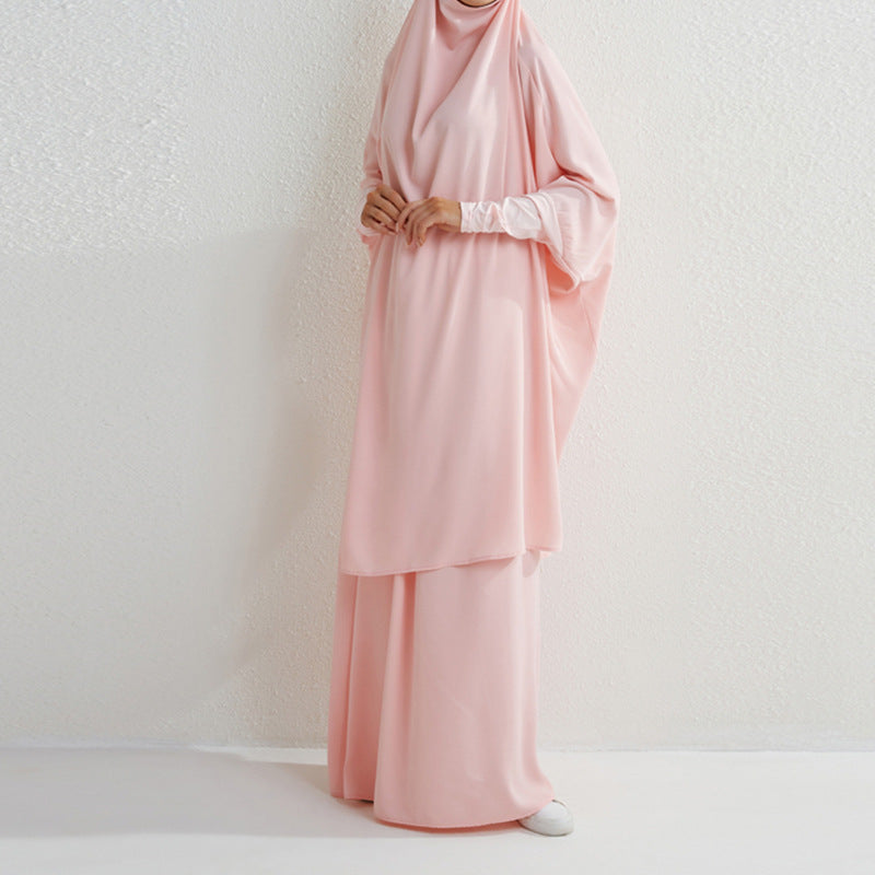 HAYA0430 Two-Piece Set jilbab Solid Color Swing Top and Skirt