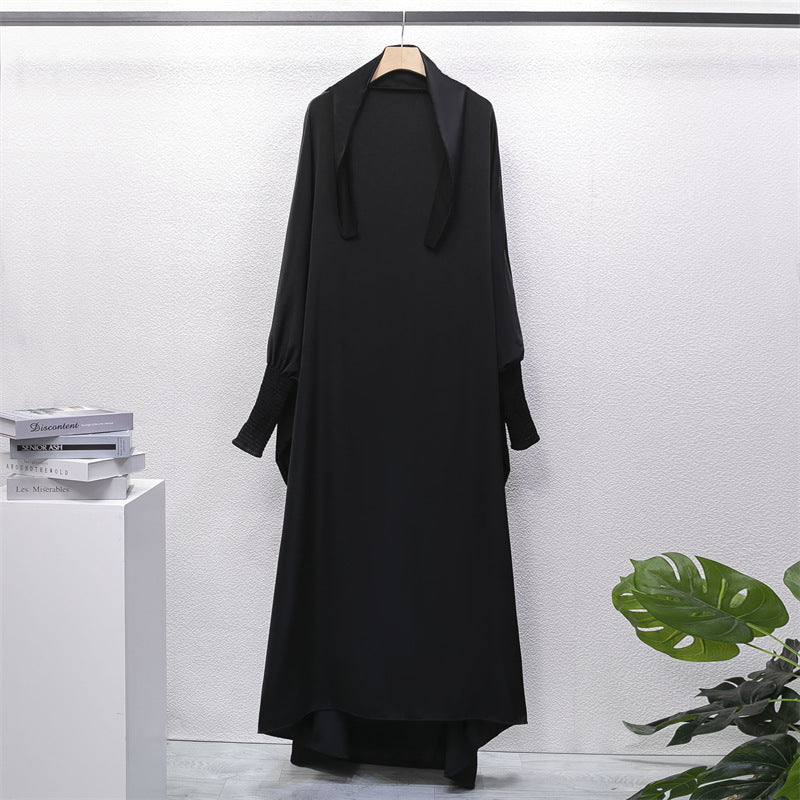HAYA10067  Muslim Solid colour Mukena  Prayer jilbab with soft Fabric and Features elasticated cuffs and attachable Instant Hijab