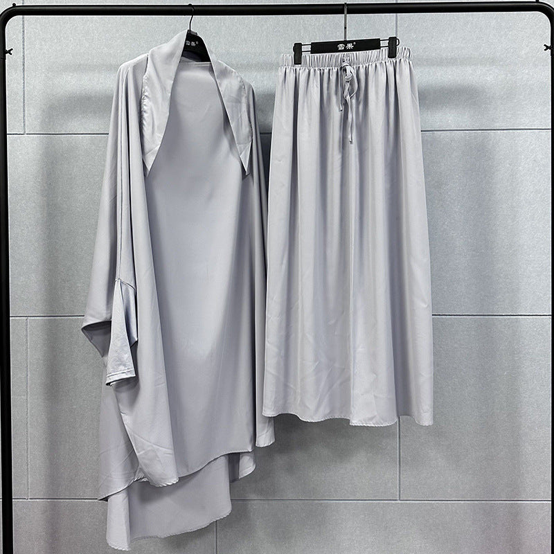 HAYA0430 Two-Piece Set jilbab Solid Color Swing Top and Skirt
