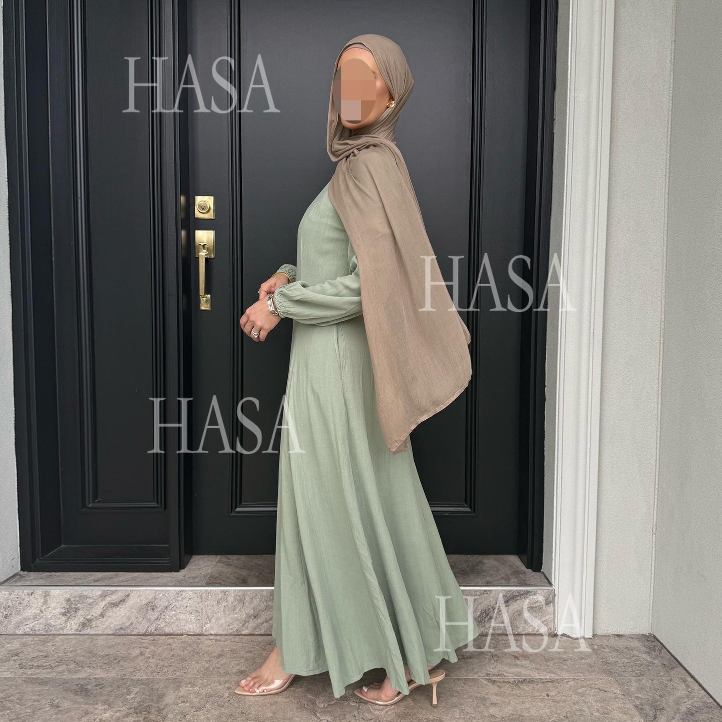HASA HA5868 Solid Color Swing Comfortable  Dress Robe Waist Cinching
