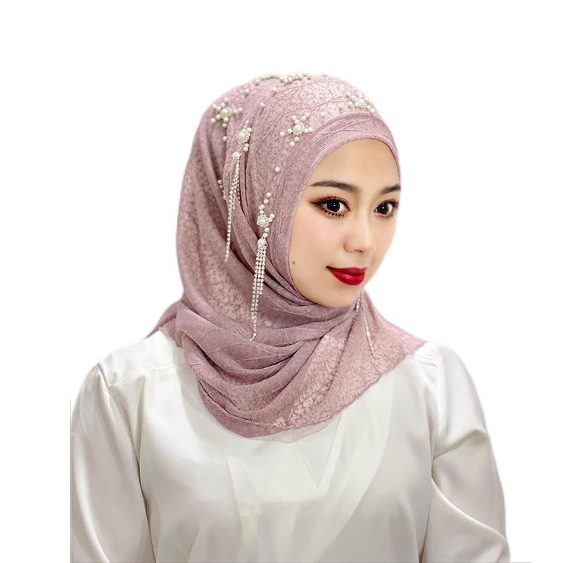 HAYA HA1107 Solid Color Headband Gold Thread Bead Flower Shawl Hat Headband