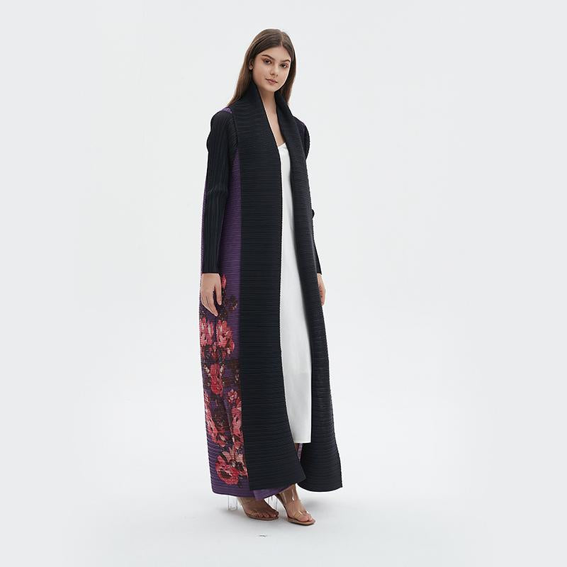HS6724 Amethyst Bloom | Purple & Black Abaya with Floral Print Panel