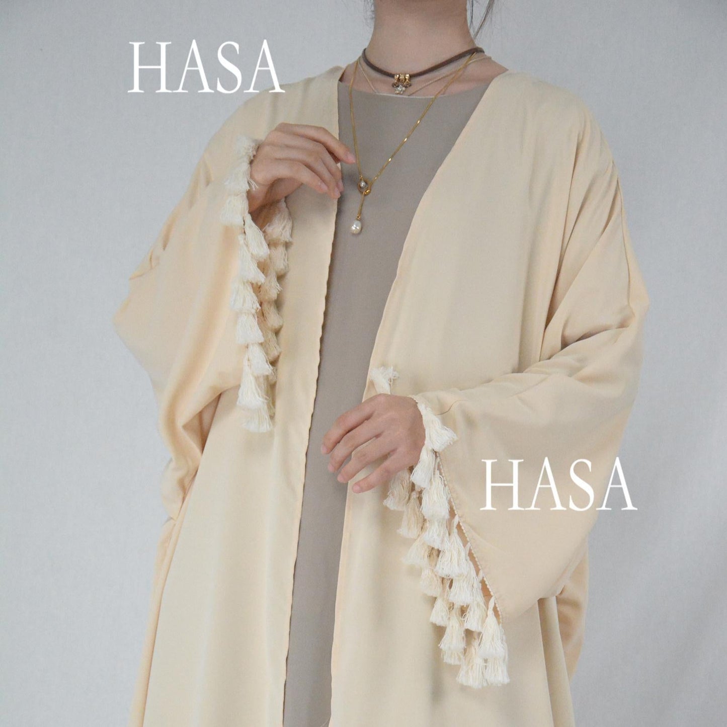 HA6326 Soft Drape Summer Cover-Up with Tassel Trim Sleeves