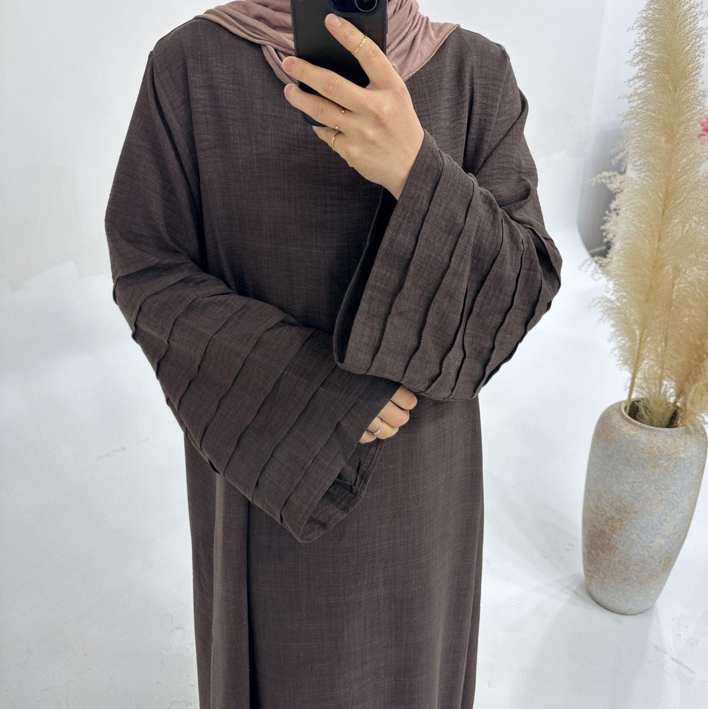 HAYA HA1179 Loose Fit Large Crepe Abaya Dress with Belt