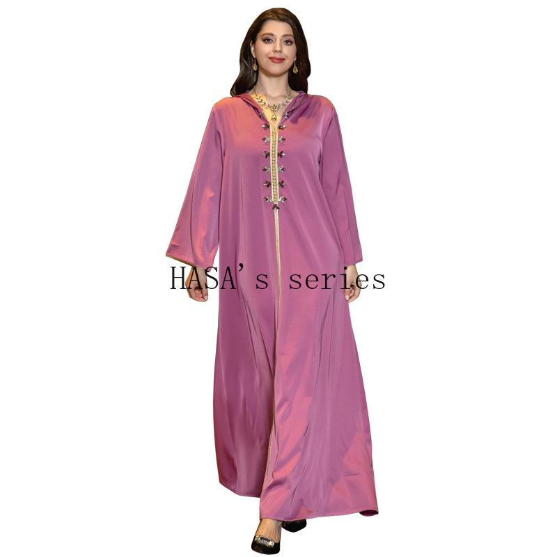 HASA's Series  HA1231 Jeweled Ribbon Satin Home Dress Abaya