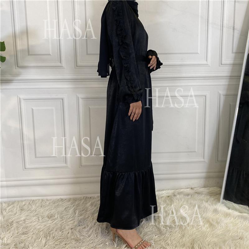 HA6591 Solid Color Turtleneck Long Sleeve Dress with Pleated Waistband