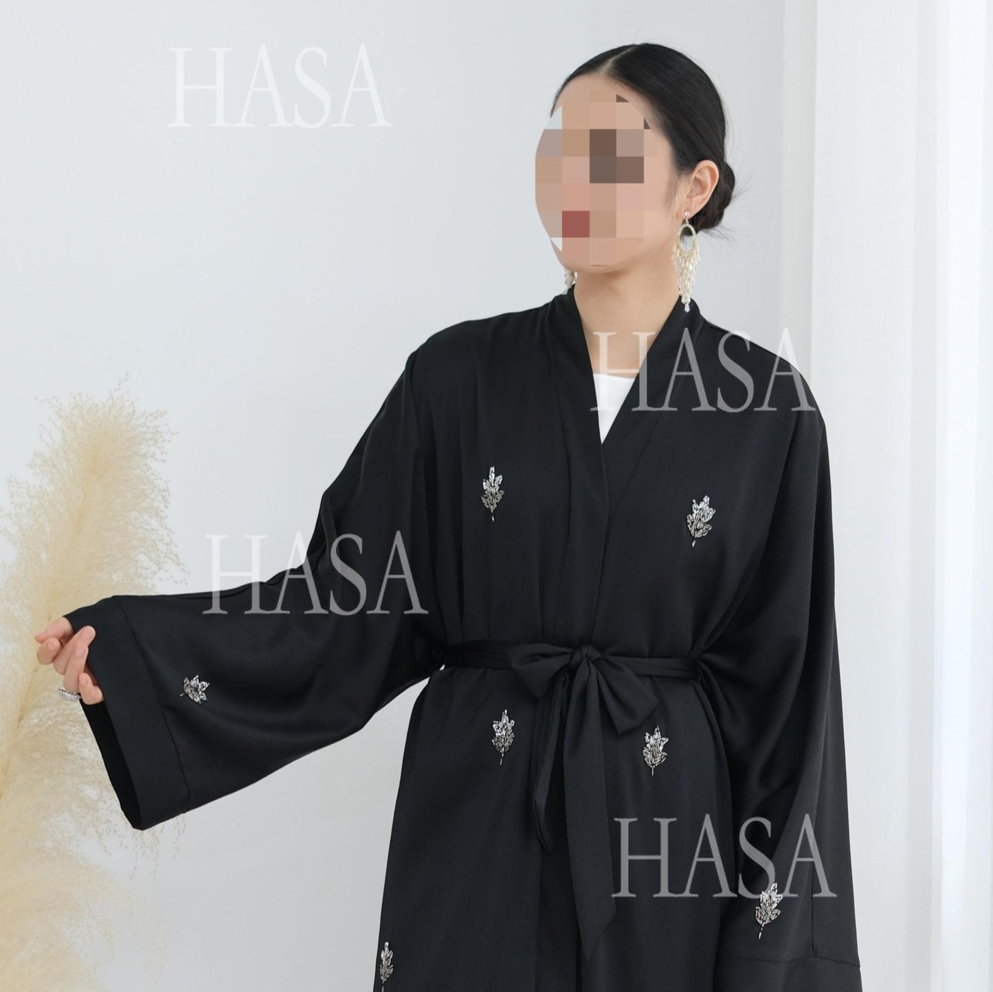 HA6624 Abaya Cardigan with Beaded Lace-up