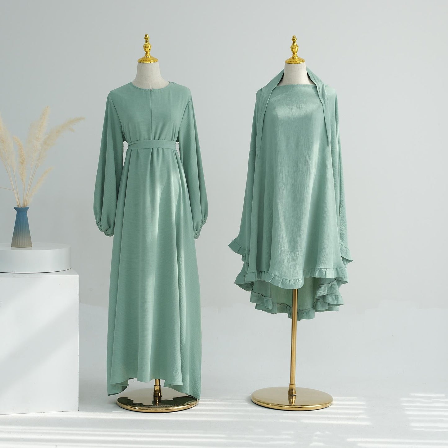 HAYA HA1176 2pcs Set Front Zipper and Pocket Abaya with Khimar