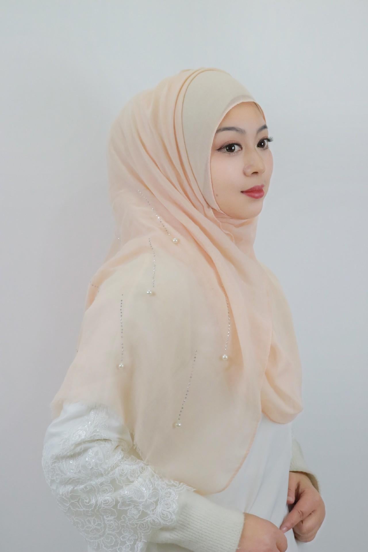 HAYA HA1106 Solid Color Scarf Long Beaded Shawl Headband