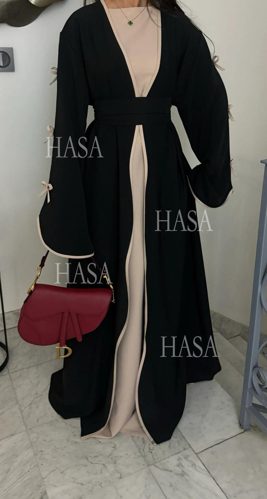 HA5862 Elegant Wavy-edge Bow Robe (with Belt) for A Feminine Look