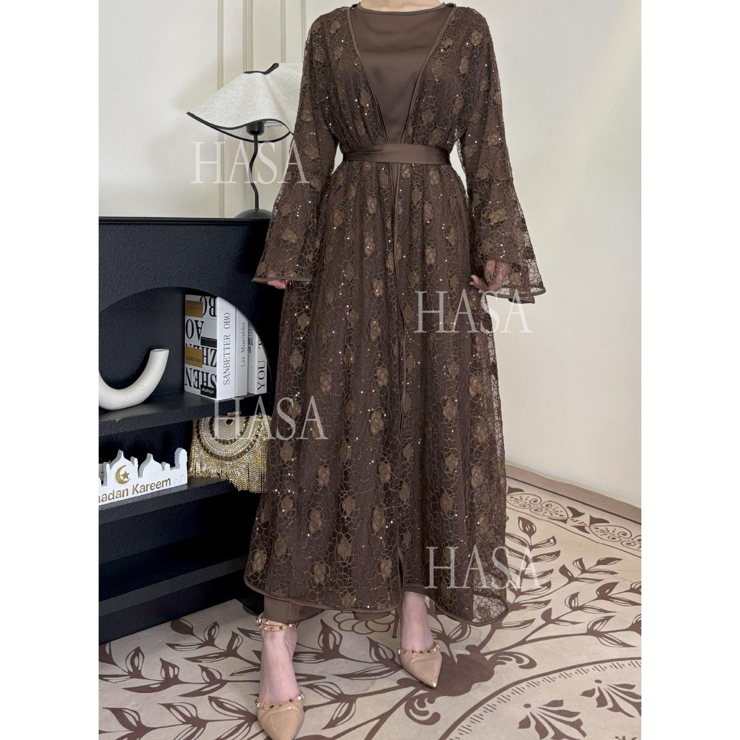 HA6482 Soft Lace Maxi Dress Set, Simple Loose Design